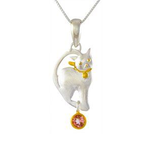 Sterling Silver Cat Pendant with Imperial Pink Topaz
